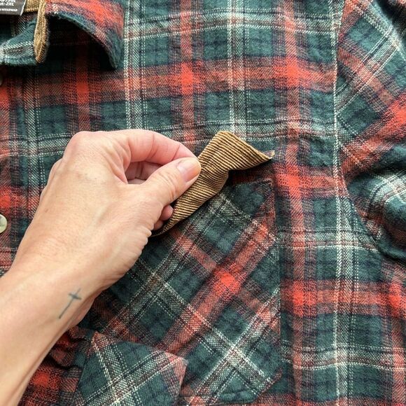CQR‎ Flannel Button Up Shirt Dark Red / Orange Green Plaid Mens Size XL - Picture 5 of 13